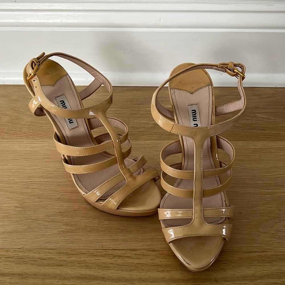 MIU MIU Nude strap platform heels